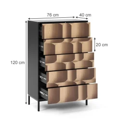 Vicco Kommode "Eliza", Schwarz/Eiche, 76 x 120 cm mit 5 Schubladen