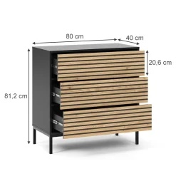 Vicco Kommode "Eliza", Schwarz/Eiche, 80 x 81.2 cm 2 Schubladen