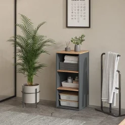 Vicco Midischrank Anthrazit/Goldkraft Eiche Viktor 40x88x41 cm - Die Badezimmermöbel, Zusätzlicher Stauraum für Handtücher, Pflegeprodukte & Deko