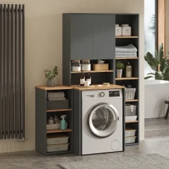 Vicco Midischrank Anthrazit/Goldkraft Eiche Viktor 40x88x41 cm - Die Badezimmermöbel, Zusätzlicher Stauraum für Handtücher, Pflegeprodukte & Deko