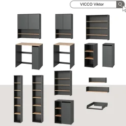 Vicco Midischrank Anthrazit/Goldkraft Eiche Viktor 40x88x41 cm - Die Badezimmermöbel, Zusätzlicher Stauraum für Handtücher, Pflegeprodukte & Deko
