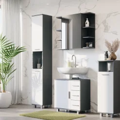 Vicco Midischrank Anthrazit/Weiß Ilias 30x95x30 cm - Die Badezimmermöbel, Ideal für kleine Räume und schmale Nischen