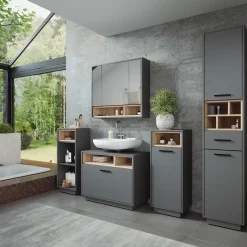 Vicco Midischrank Anthrazit/Sonoma Beatrice 38x93x30 cm - Aufbewahrungsschrank, Viel Stauraum für Handtücher, Kosmetik & Pflegeprodukte