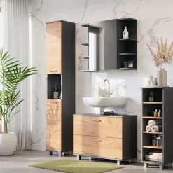 Vicco Midischrank Anthrazit/Goldkraft Eiche Ilias 30x95x30 cm - Die Badezimmermöbel, Mehr Ordnung im Badezimmer durch übersichtliche Ablage