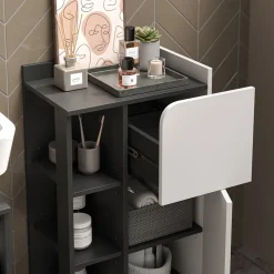 Vicco Midischrank Anthrazit/Weiß Karen 50x90x35 cm - Die Badezimmermöbel, Kombination aus offenen und geschlossenen Fächern für Flexibilität