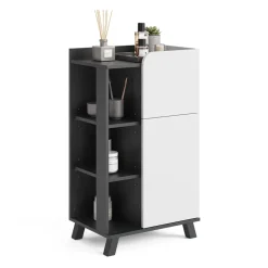 Vicco Midischrank Anthrazit/Weiß Karen 50x90x35 cm - Die Badezimmermöbel, Kombination aus offenen und geschlossenen Fächern für Flexibilität