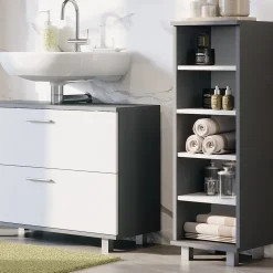 Vicco Midischrank Anthrazit/Weiß Ilias 30x95x30 cm - Die Badezimmermöbel, Mehr Ordnung im Badezimmer durch übersichtliche Ablage