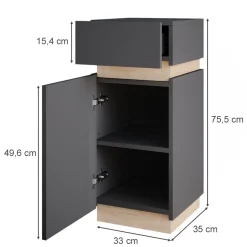 Vicco Midischrank Anthrazit Gloria 33x76x35 cm - Die Badezimmermöbel, Unterschrank- und Hängeschrank-Kombination