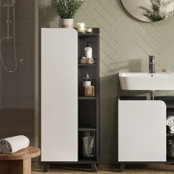 Vicco Midischrank Anthrazit/Weiß Karen 50x128x35 cm - Die Badezimmermöbel, Mehr Ordnung im Badezimmer durch übersichtliche Ablage