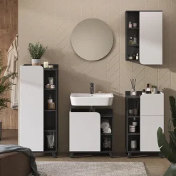 Vicco Midischrank Anthrazit/Weiß Karen 50x128x35 cm - Die Badezimmermöbel, Mehr Ordnung im Badezimmer durch übersichtliche Ablage