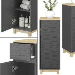 Vicco Midischrank Anthrazit Livia 30x80x30 cm - Badschrank, Nutzt den Raum über der Toilette clever aus