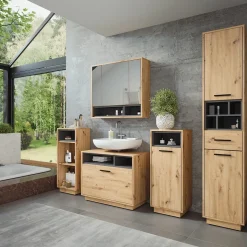 Vicco Midischrank Artisan Eiche/Anthrazit Beatrice 38x93x30 cm - Aufbewahrungsschrank, Viel Stauraum für Handtücher, Kosmetik & Pflegeprodukte