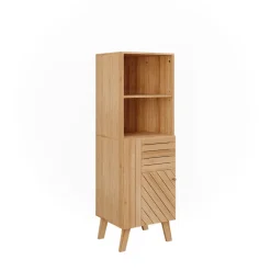 Vicco Midischrank Bambus Lucie 40x124x36 cm - Die Badezimmermöbel, Kombination aus offenen Fächern und Türen für flexible Nutzung