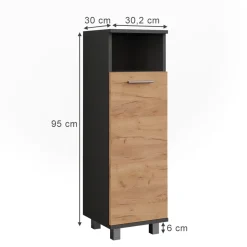Vicco Midischrank Goldkraft Eiche/Anthrazit Ilias 30x95x30 cm - Die Badezimmermöbel, Ideal für kleine Räume und schmale Nischen