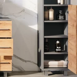 Vicco Midischrank Goldkraft Eiche/Anthrazit Ilias 30x95x30 cm - Die Badezimmermöbel, Ideal für kleine Räume und schmale Nischen