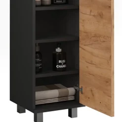 Vicco Midischrank Goldkraft Eiche/Anthrazit Ilias 30x95x30 cm - Die Badezimmermöbel, Ideal für kleine Räume und schmale Nischen