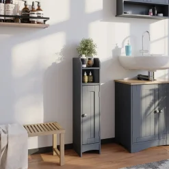 Vicco Midischrank Grau Bianco 18x81x20 cm - Die Badezimmermöbel, Kompakte Bauweise – auch für kleine Bäder geeignet