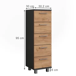 Vicco Midischrank "Ilias", Anthrazit/Goldkraft Eiche, 30.2 x 95 cm