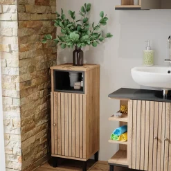 Vicco Midischrank Sonoma Aquis 30x82x30 cm - Die Badezimmermöbel, Kombination aus offenen Fächern und Türen für flexible Nutzung