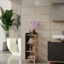 Vicco Midischrank Sonoma/Anthrazit Karen 30x90x35 cm - Die Badezimmermöbel, Mehr Ordnung im Badezimmer durch übersichtliche Ablage