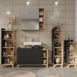 Vicco Midischrank Sonoma/Anthrazit Karen 30x90x35 cm - Die Badezimmermöbel, Mehr Ordnung im Badezimmer durch übersichtliche Ablage