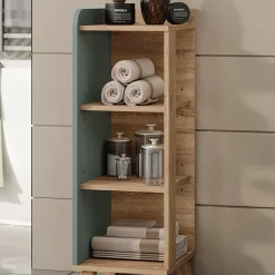 Vicco Midischrank Sonoma/Blau Karen 30x90x35 cm - Die Badezimmermöbel, Mehr Ordnung im Badezimmer durch übersichtliche Ablage