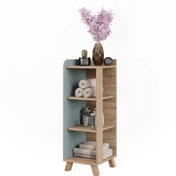 Vicco Midischrank Sonoma/Blau Karen 30x90x35 cm - Die Badezimmermöbel, Mehr Ordnung im Badezimmer durch übersichtliche Ablage