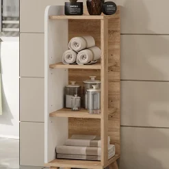 Vicco Midischrank Sonoma/Weiß Karen 30x90x35 cm - Die Badezimmermöbel, Mehr Ordnung im Badezimmer durch übersichtliche Ablage