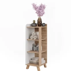 Vicco Midischrank Sonoma/Weiß Karen 30x90x35 cm - Die Badezimmermöbel, Mehr Ordnung im Badezimmer durch übersichtliche Ablage