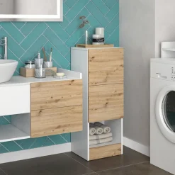 Vicco Midischrank Weiß Alf 35x92x30 cm - Die Badezimmermöbel, Mehr Stauraum ohne Bodenfläche zu nutzen