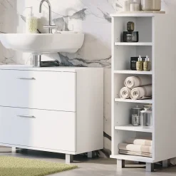 Vicco Midischrank Weiß Ilias 30x95x30 cm - Die Badezimmermöbel, Mehr Ordnung im Badezimmer durch übersichtliche Ablage