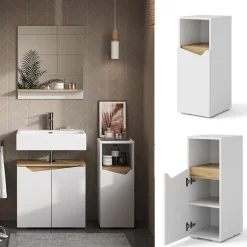 Vicco Midischrank Weiß Marelle 30x75x35 cm - Die Badezimmermöbel, Grifflose Fronten für eine moderne Optik