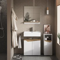 Vicco Midischrank Weiß Marelle 30x75x35 cm - Die Badezimmermöbel, Grifflose Fronten für eine moderne Optik