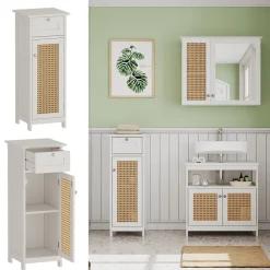 Vicco Midischrank Weiß Rosario 32x87x30 cm - Die Badezimmermöbel, Viel Stauraum oben und unten