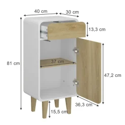 Vicco Midischrank Weiß/Eiche Arla 40x81x30 cm - Badezimmermöbel, Viel Stauraum für Handtücher, Kosmetik & Pflegeprodukte
