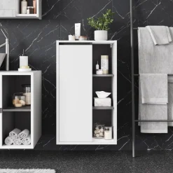 Vicco Midischrank Weiß/Grau Viola 50x86x33 cm - Die Badezimmermöbel, Leichte Reinigung des Bodens dank wandhängender Montage