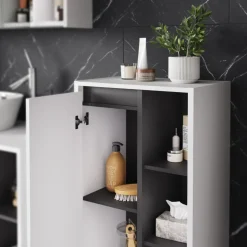 Vicco Midischrank Weiß/Grau Viola 50x86x33 cm - Die Badezimmermöbel, Leichte Reinigung des Bodens dank wandhängender Montage