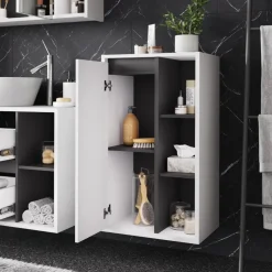 Vicco Midischrank Weiß/Grau Viola 50x86x33 cm - Die Badezimmermöbel, Leichte Reinigung des Bodens dank wandhängender Montage