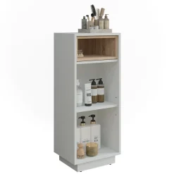 Vicco Midischrank Weiß/Sonoma Beatrice 38x93x30 cm - Aufbewahrungsschrank, Viel Stauraum für Handtücher, Kosmetik & Pflegeprodukte