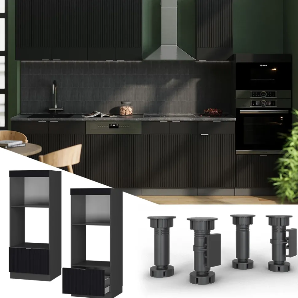 Vicco Mikrowellenschrank "Fame-Line", Schwarz gestreift, 60 cm offen