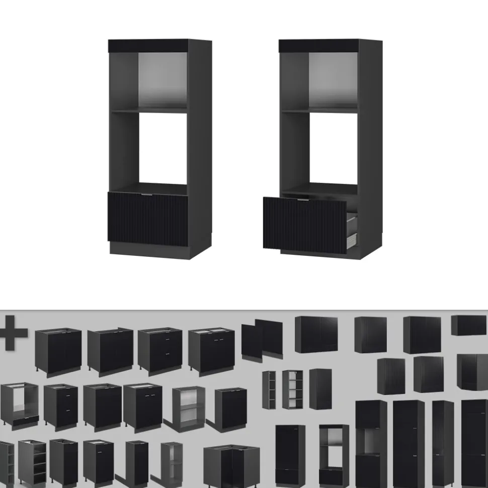 Vicco Mikrowellenschrank "Fame-Line", Schwarz gestreift, 60 cm offen