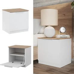 Vicco Nachttisch Betti, Nachtkommode, Weiß/Sonoma, 50 x 50 cm mit 1 Türen