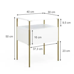 Vicco Nachttisch Mira, Nachtkommode, Weiß/Gold, 40 x 50 cm