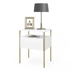 Vicco Nachttisch Mira, Nachtkommode, Weiß/Gold, 40 x 50 cm