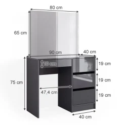 Vicco Schminktisch Anthrazit Sherry 90x75x40 cm - Kosmetiktisch, 4 Schubladen für unterschiedliche Aufbewahrungsbedürfnisse