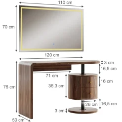 Vicco Schminktisch Eiche rustikal Lara 120x76x50 cm - Der Kosmetiktisch, Große Tischfläche für Make-up, Schmuck und Styling-Utensilien