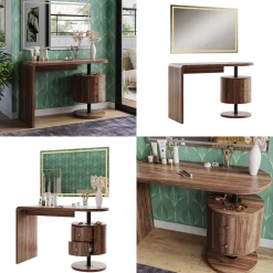 Vicco Schminktisch Eiche rustikal Lara 120x76x50 cm - Der Kosmetiktisch, Große Tischfläche für Make-up, Schmuck und Styling-Utensilien