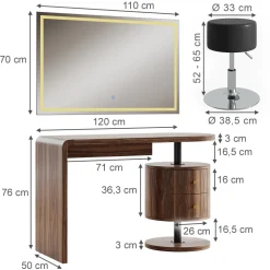 Vicco Schminktisch Eiche rustikal Lara 120x76x50 cm - Der Frisiertisch, Große Tischfläche für Make-up, Schmuck und Styling-Utensilien