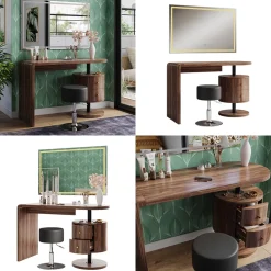 Vicco Schminktisch Eiche rustikal Lara 120x76x50 cm - Der Frisiertisch, Große Tischfläche für Make-up, Schmuck und Styling-Utensilien