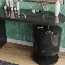 Vicco Schminktisch Schwarz Hochglanz Lara 120x76x50 cm - Frisiertisch, Große Tischfläche für Make-up, Schmuck und Styling-Utensilien